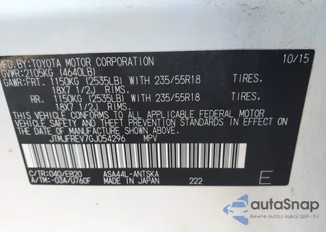 2016 Toyota Rav4 Se из США, поврежденный, VIN JTMJFREV7GJ054296